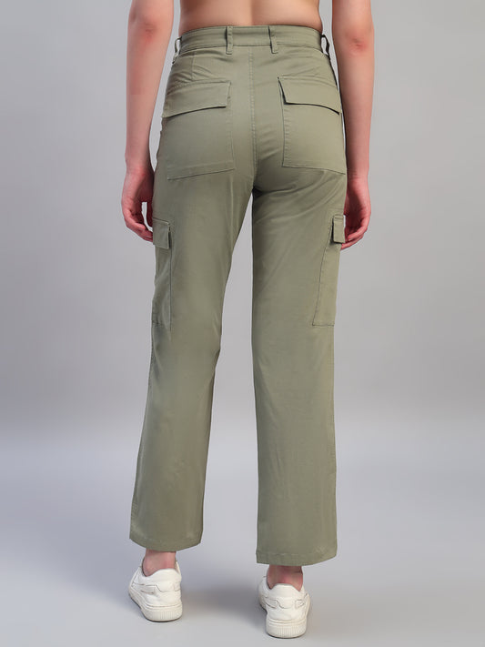 Women Light Green Solid Full Length Regular Fit Cargo