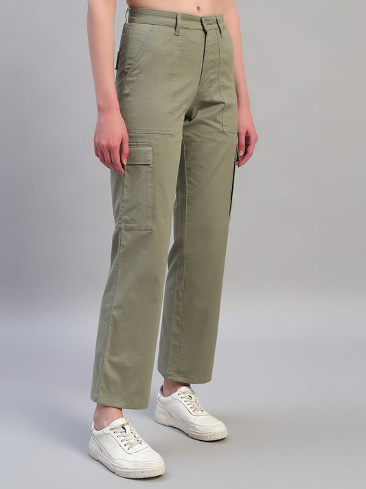 Women Light Green Solid Full Length Regular Fit Cargo