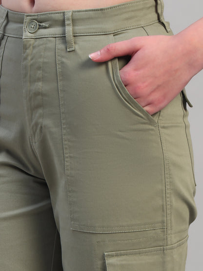 Women Light Green Solid Full Length Regular Fit Cargo