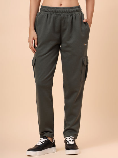 Women's Olive Green Solid Regular Fit Casual Cargo