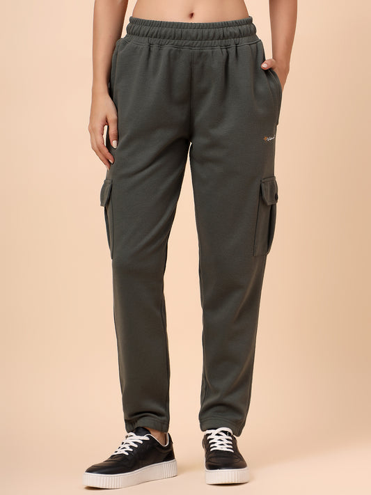 Women's Olive Green Solid Regular Fit Casual Cargo