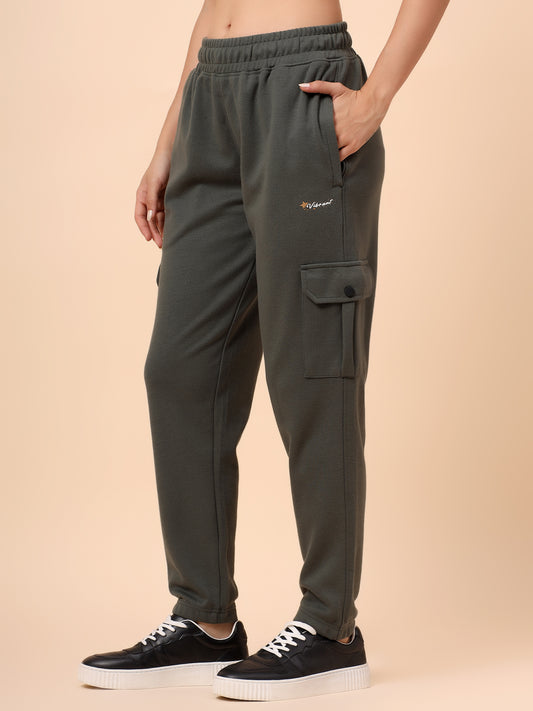 Women's Olive Green Solid Regular Fit Casual Cargo