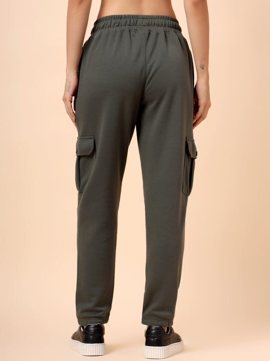 Women's Olive Green Solid Regular Fit Casual Cargo