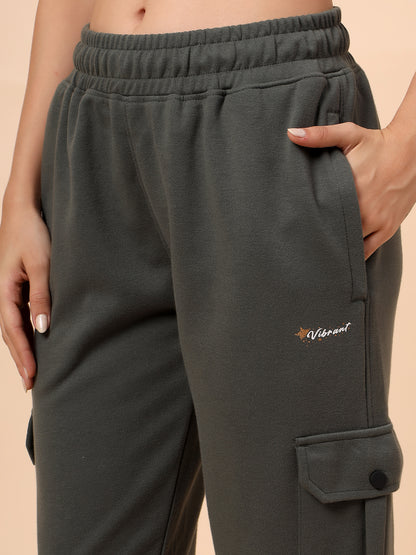 Women's Olive Green Solid Regular Fit Casual Cargo