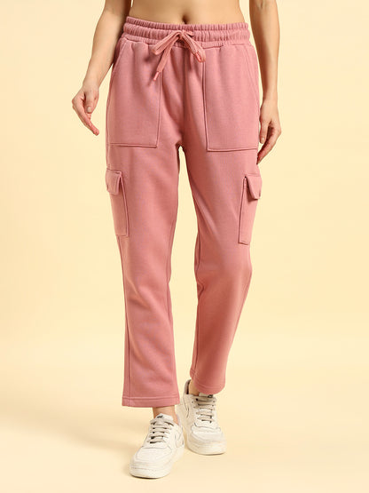 Track Pants for Women | Breathable & Soft with Color Fastnes Regular Fit Fleece Fabric Solid Pattern Drawstring Closure
