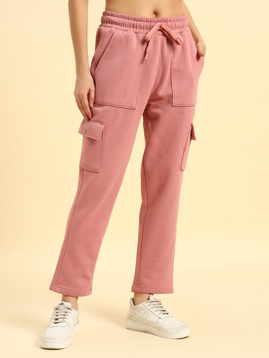 Track Pants for Women | Breathable & Soft with Color Fastnes Regular Fit Fleece Fabric Solid Pattern Drawstring Closure