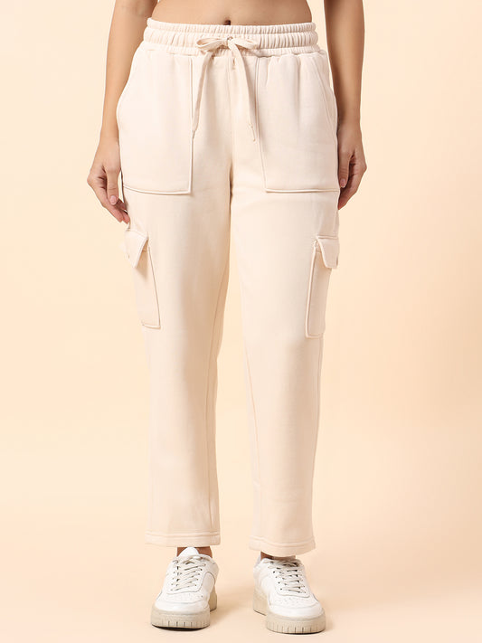 Track Pants for Women l Breathable & Soft with Color Fastness Regular Fit Fleece Fabric Solid Pattern Drawstring Closure