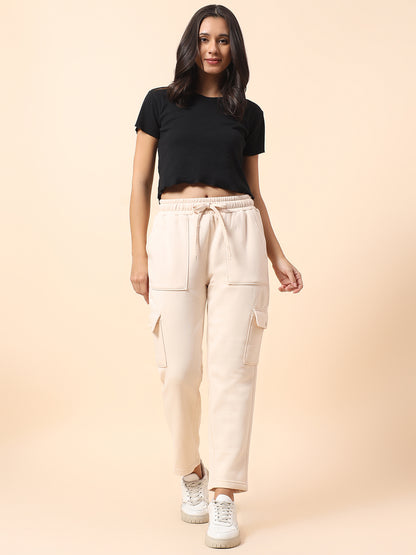 Track Pants for Women l Breathable & Soft with Color Fastness Regular Fit Fleece Fabric Solid Pattern Drawstring Closure