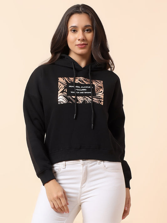 Crop Sweatshirt for Women l Winter Wear Poly Cotton Fabric Closure Hooded Regular Fit Printed Pattern