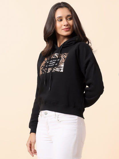 Crop Sweatshirt for Women l Winter Wear Poly Cotton Fabric Closure Hooded Regular Fit Printed Pattern