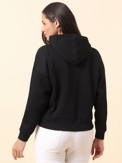 Crop Sweatshirt for Women l Winter Wear Poly Cotton Fabric Closure Hooded Regular Fit Printed Pattern