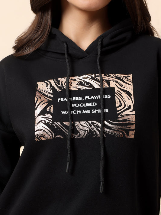 Crop Sweatshirt for Women l Winter Wear Poly Cotton Fabric Closure Hooded Regular Fit Printed Pattern