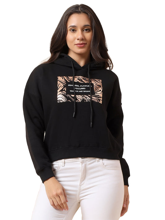 Crop Sweatshirt for Women l Winter Wear Poly Cotton Fabric Closure Hooded Regular Fit Printed Pattern