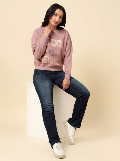 Crop Sweatshirt for Women |Winter Wear Fleece Fabric Pull-On Closure Regular Fit Printed Pattern