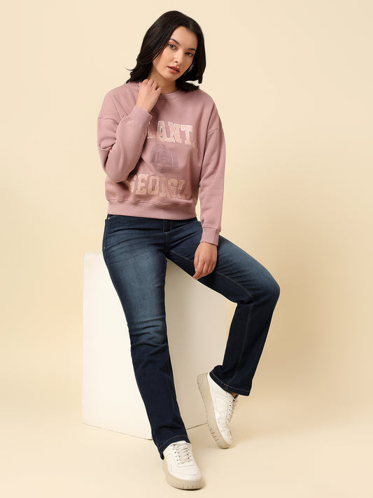 Crop Sweatshirt for Women |Winter Wear Fleece Fabric Pull-On Closure Regular Fit Printed Pattern