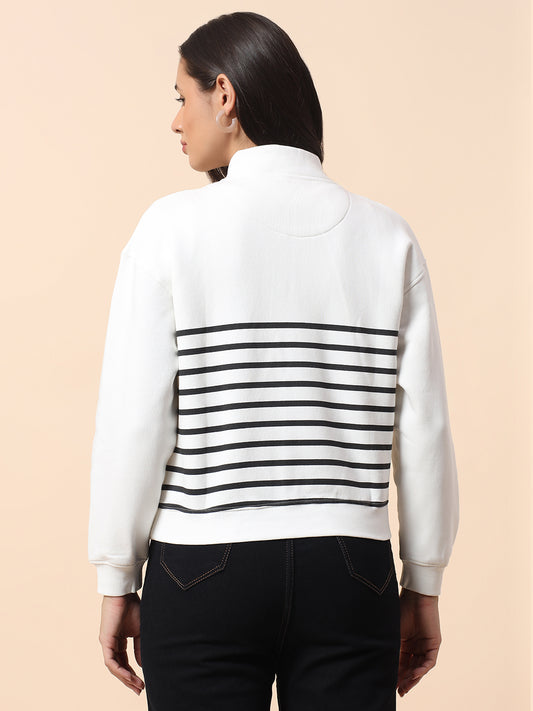 Crop Sweatshirt for Women l Winter Wear Poly Cotton Fabric Closure Zipper Regular Fit Striped Pattern
