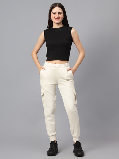 Women's Casual  Ivory Ankle length Mid rise Jogger Pants