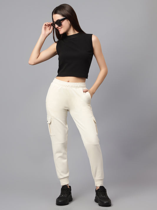 Women's Casual  Ivory Ankle length Mid rise Jogger Pants