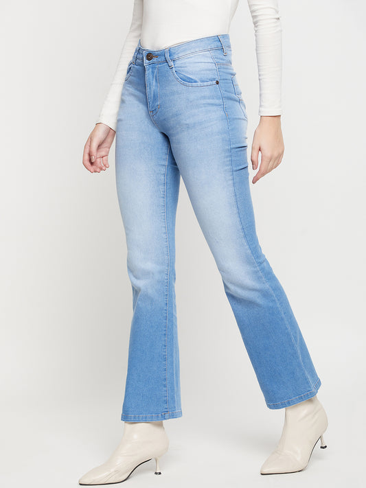 Women's Casual Slim Fit Medium Mercerised Blue Heavy Fade High Rise Jeans