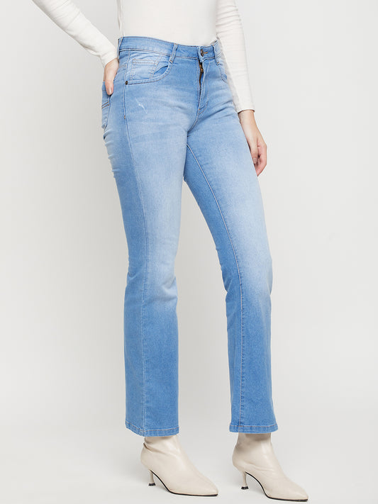 Women's Casual Slim Fit Medium Mercerised Blue Heavy Fade High Rise Jeans