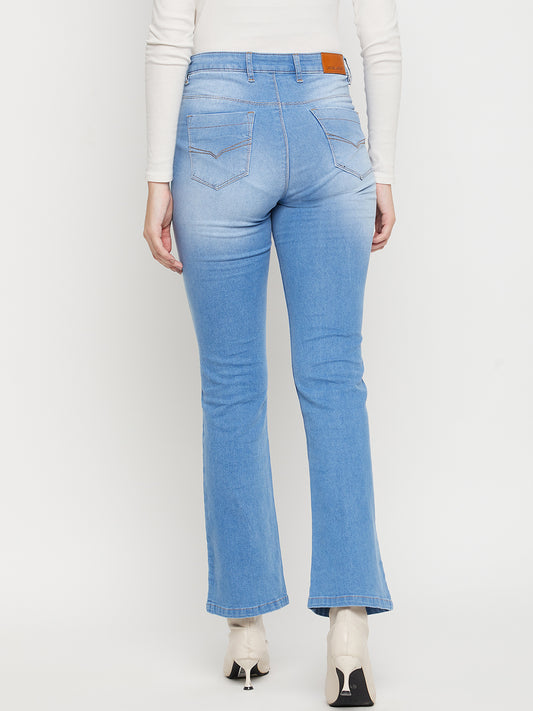 Women's Casual Slim Fit Medium Mercerised Blue Heavy Fade High Rise Jeans