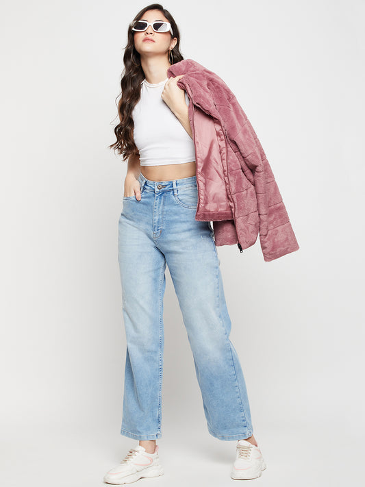 Women's Casual Slim Fit Light Mercerised Blue Heavy Fade High Rise Jeans