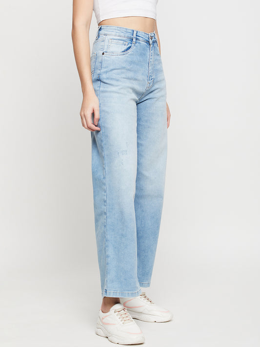 Women's Casual Slim Fit Light Mercerised Blue Heavy Fade High Rise Jeans