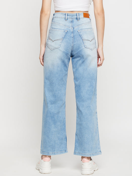 Women's Casual Slim Fit Light Mercerised Blue Heavy Fade High Rise Jeans