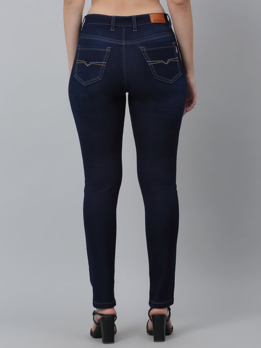 Women's Casual Skinny Fit Dark Mercerised Blue No Fade Mid rise Jeans