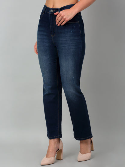 Women's Casual Straight Fit Mercerised Blue Light Fade High Rise Jeans