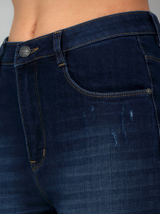 Women's Casual Straight Fit Mercerised Blue Light Fade High Rise Jeans