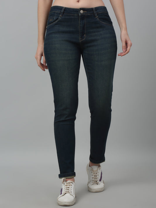 Women's Casual Skinny Fit Dirty Green Light Fade Mid rise Jeans