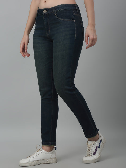 Women's Casual Skinny Fit Dirty Green Light Fade Mid rise Jeans
