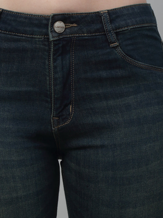 Women's Casual Skinny Fit Dirty Green Light Fade Mid rise Jeans