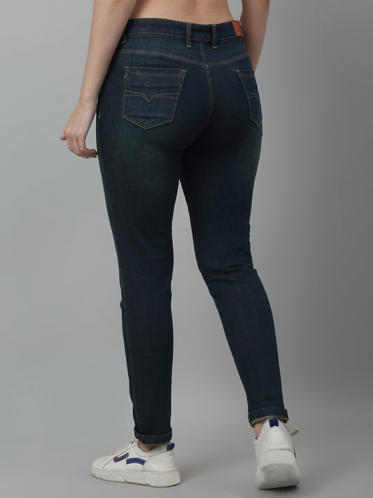 Women's Casual Skinny Fit Dirty Green Light Fade Mid rise Jeans