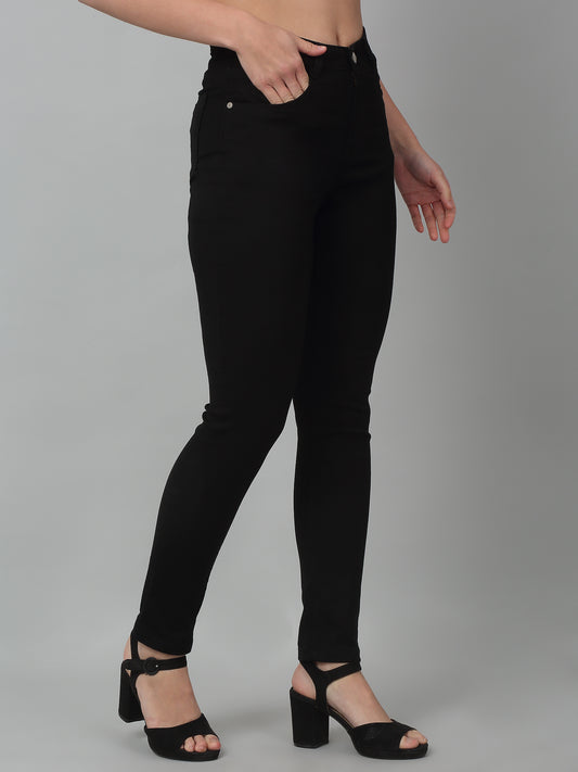 Women's Casual Skinny Fit Black No Fade Mid rise Jeans
