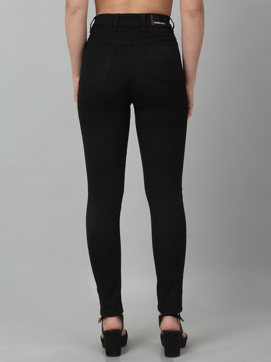 Women's Casual Skinny Fit Black No Fade Mid rise Jeans