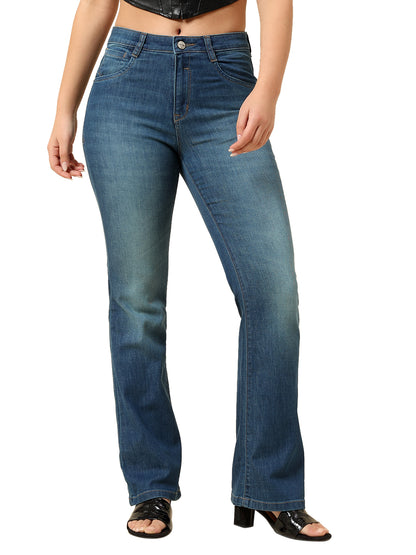 Denim Jeans for Women | Breathable & Soft with Color Fastness Boot Cut Cotton Blend Fabric Solid Pattern Button Closure