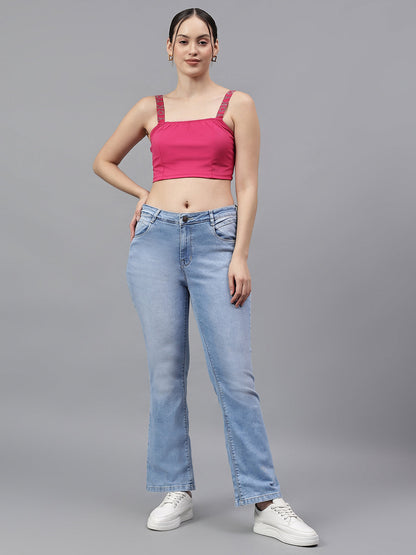 Women's Solid Blue Regular Fit Casual Jeans