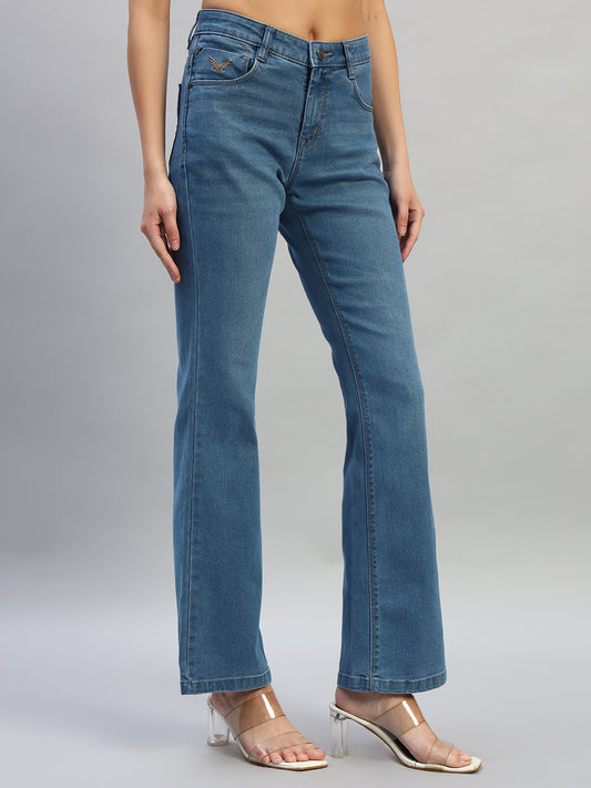 Women's Solid Denim Blue Full Length Regualr Fit Casual Jeans
