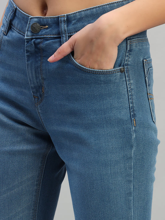 Women's Solid Denim Blue Full Length Regualr Fit Casual Jeans