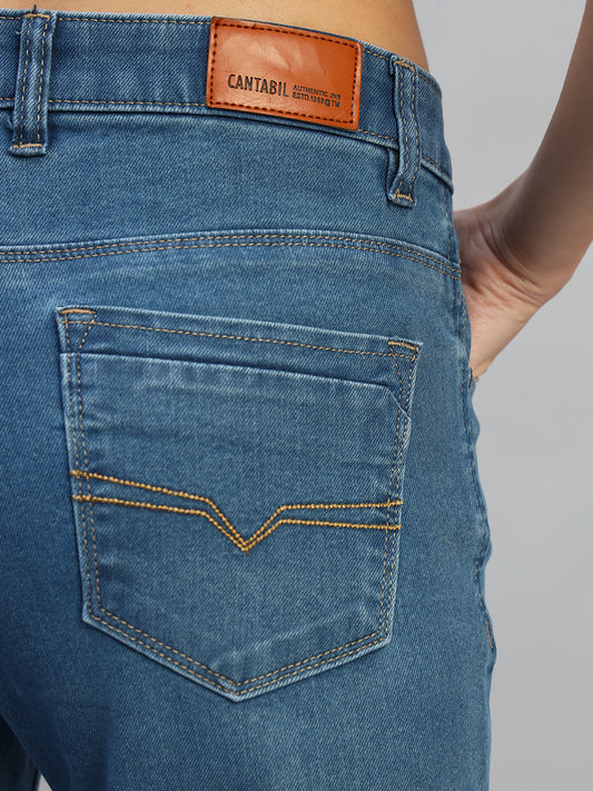 Women's Solid Denim Blue Full Length Regualr Fit Casual Jeans