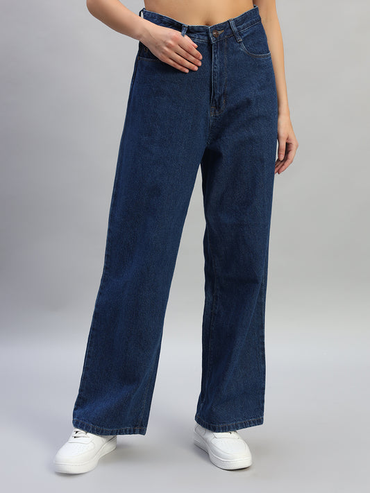 Women's Solid Denim Blue Full Length Regualr Fit Casual Jeans
