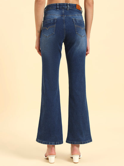 Women's Blue Solid Regular Fit Casual Jeans