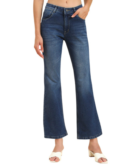 Women's Blue Solid Regular Fit Casual Jeans