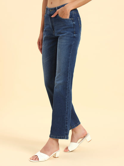 Women's Blue Solid Regular Fit Casual Jeans