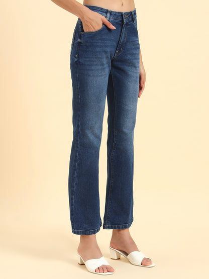 Women's Blue Solid Regular Fit Casual Jeans