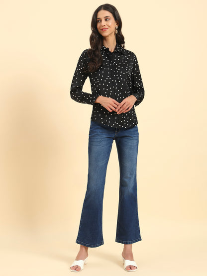 Women's Blue Solid Regular Fit Casual Jeans