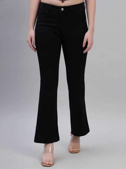Women's Solid Denim Black Full Length Regualr Fit Casual Jeans