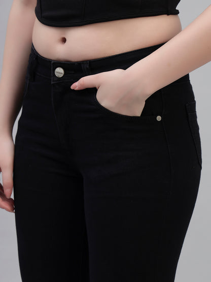 Women's Solid Denim Black Full Length Regualr Fit Casual Jeans